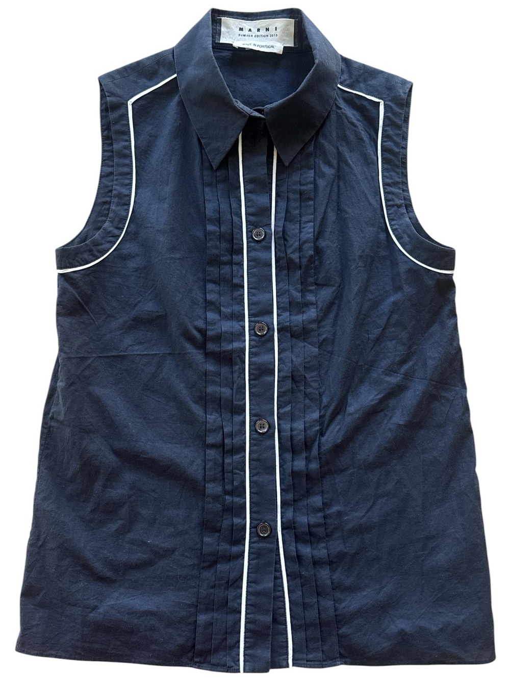 Marni Black Sleeveless Button-Down Shirt with White Piping 38 US 2